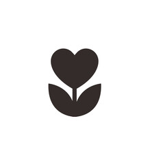 Stylized heart-shaped flower with two leaves on a white background, simple graphic design.