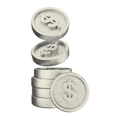 3d stack coins dollar icon illustration halftone style