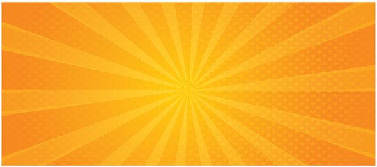 Yellow comic background with sunburst and halftone dots. Pop art retro vector illustration for cartoon, poster, or advertising design. © Sanjoy