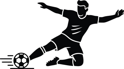 Dynamic silhouette of a soccer player kicking a ball
