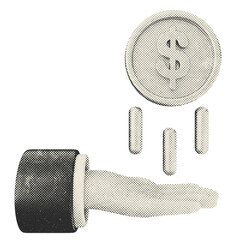 3d coin payment icon illustration halftone style