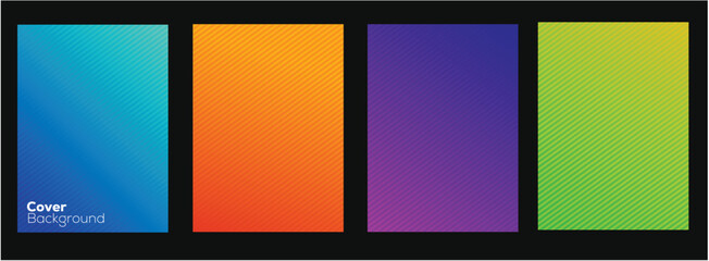 Collection of modern cover designs with vibrant gradients and a diagonal striped pattern. Set of minimalist vector backgrounds for posters and brochures.