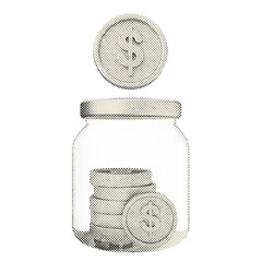 3d coins dollar icon illustration halftone style