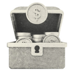 3d coins dollar icon illustration halftone style