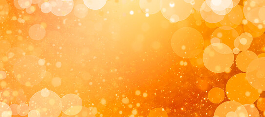 Abstract New Years Party Gold and Orange Abstract Background with Sparkling Glitter and Defocused Bokeh Lights Bubbles