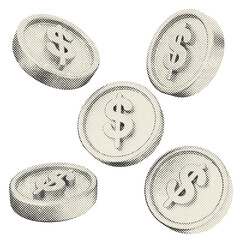 3d coins payment icon illustration halftone style
