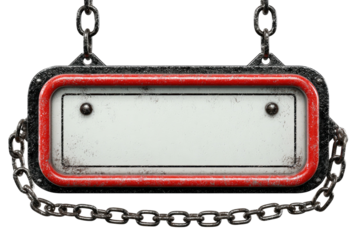 Hanging industrial sign. Chain suspension, blank rectangular space