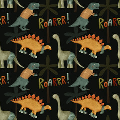Enjoy a fun and vibrant dinosaur pattern featuring playful roaring dinosaurs throughout