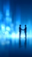 Two Silhouetted Figures Shaking Hands Against a Blue Background