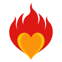 Burning Heart on fire vector on white background.