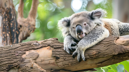 Koala resting on tree branch