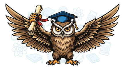 Celebrate scholastic success with this charming owl graduate, perfect for education materials and graduation announcements with a touch of whimsy