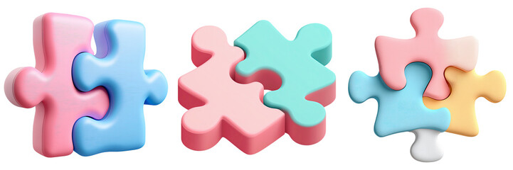 Soft Pastel 3d Puzzle Pieces in Various Configurations
