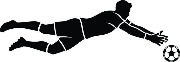 Soccer goalkeeper diving to save ball silhouette