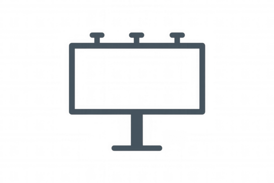 Blank billboard icon representing outdoor advertising, marketing, and street promotion, transparent background