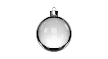 Clear glass christmas ornament ball hanging isolated on transparent background
