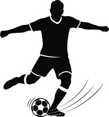 Silhouette of a soccer player kicking a ball with motion lines