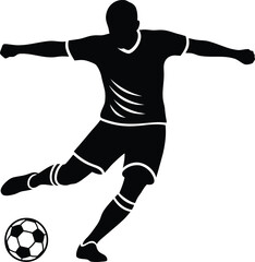 Silhouette of a soccer player kicking a ball in action