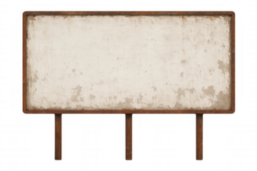 Blank vintage billboard offering space for message, displaying rustic texture with weathered metal frame and transparent background