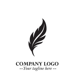 Feather Logo Symbol in Black on the White Background Minimalist Elegant Vector Illustration