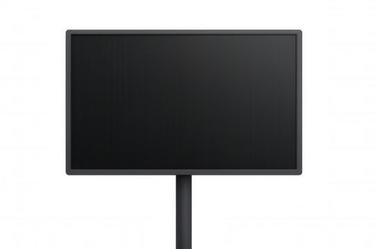 Empty black screen for outdoor advertising. Horizontal billboard template on a pole, isolated with a transparent background