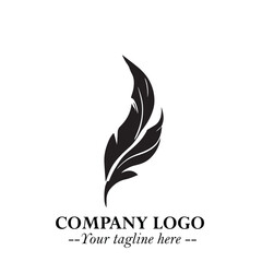 Elegant Feather Logo Symbol in Black on White Background with Minimalist and Modern Design