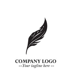 Elegant Feather Logo Symbol in Black on White Background with Minimalist and Modern Design