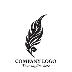 Elegant Feather Logo Symbol in Black on White Background with Minimalist and Modern Design