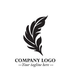 Elegant Feather Logo Symbol in Black on White Background with Minimalist and Modern Design