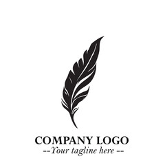 Elegant Feather Logo Symbol in Black on White Background with Minimalist and Modern Design