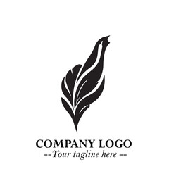 Elegant Feather Logo Symbol in Black on White Background with Minimalist and Modern Design
