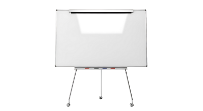 Empty whiteboard on a tripod stand, isolated on transparent background