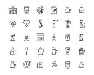 Coffee And Equipment Coffee Shop Icon Logo Design Simple Set For Using In Website Graphics Report Logo Infographics, Best Quality Symbol Collection Icon