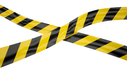 Yellow and black striped caution tape, crisscrossing against a background. This image evokes a sense of warning and danger, isolated on transparent background