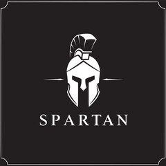 Obraz premium Simple Spartan Helmet Logo Design in White on Black Background