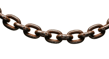 Fototapeta premium Rusty metal chain links forming a curve isolated on transparent background