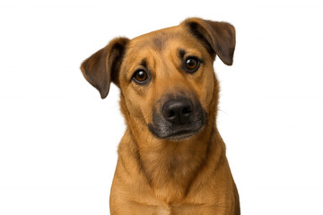 Obraz premium Brown dog tilting head, showing curiosity and attention, a friendly pet isolated with transparent background