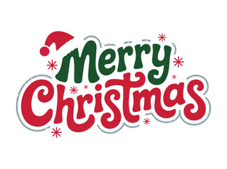 Merry Christmas red and green typography vector  Christmas T Shirt design with Santa hat and snowflake elements, festive holiday lettering for greeting cards, posters, and winter celebration artwork
