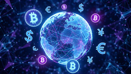 Digital Global Economy with Floating Currency Symbols