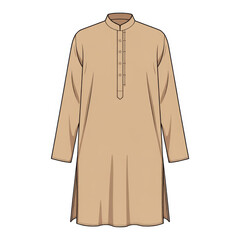 Tan colored long sleeve kurta with button placket and side slits men's clothing traditional wear