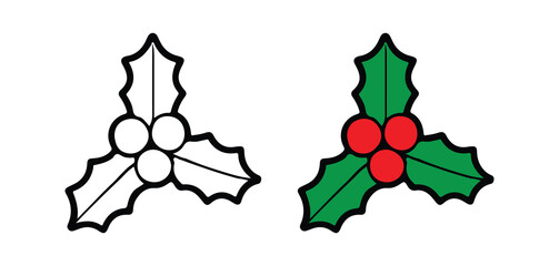 Christmas holly berry leaves vector, festive green leaf with red berries, traditional holiday decoration element for xmas and new year design