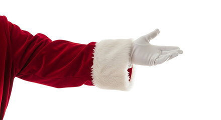 Santas hand in a white glove offering something, isolated on transparent background