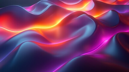 Abstract colorful fluid 3D render, neon light effect on dark background, modern digital art design
