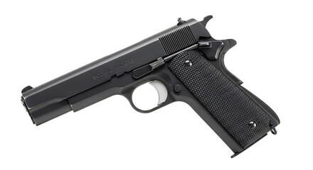 Black semiautomatic pistol isolated on transparent background