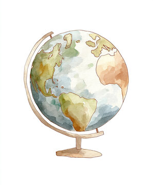 
Watercolor hand-drawn globe isolated on a white background, a small and simple doodle.

