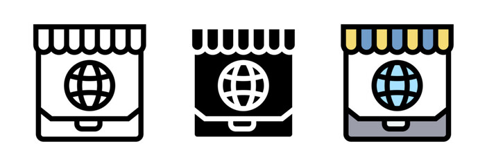 Conjunto de iconos de tienda global. Comercio internacional, venta online, conexión. Ilustración vectorial © Frank