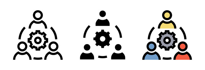 Conjunto de iconos de trabajo en equipo. Colaboración, productividad, coordinación y objetivo común. Ilustración vectorial