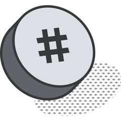 Isometric symbol icon with hash sign on a transparent background with shadow and 3d effect for digital communication