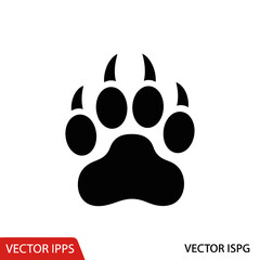 Bold black bear paw print icon design, perfect for branding, logos, and outdoor adventure themes, conveying strength and wilderness.