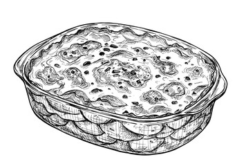 Potato gratin baked dish with cream and cheese in casserole, vector illustration for European cuisine and comfort food design